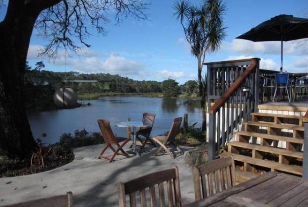 Outside seating area next to river